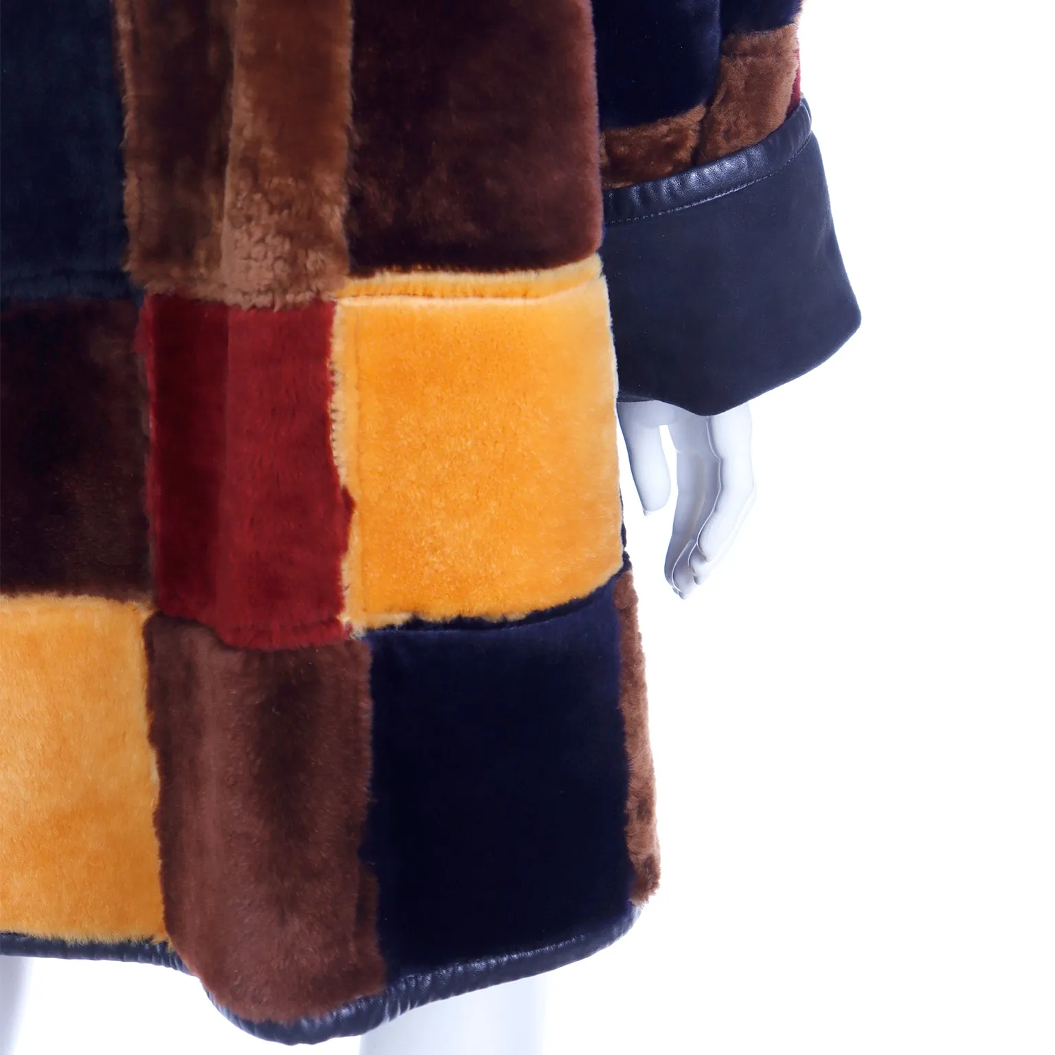 1980s Donna Karan Patchwork Shearling Reversible to Faux Fur Coat