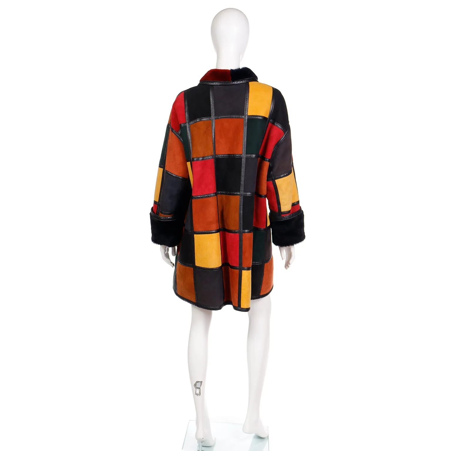 1980s Donna Karan Patchwork Shearling Reversible to Faux Fur Coat