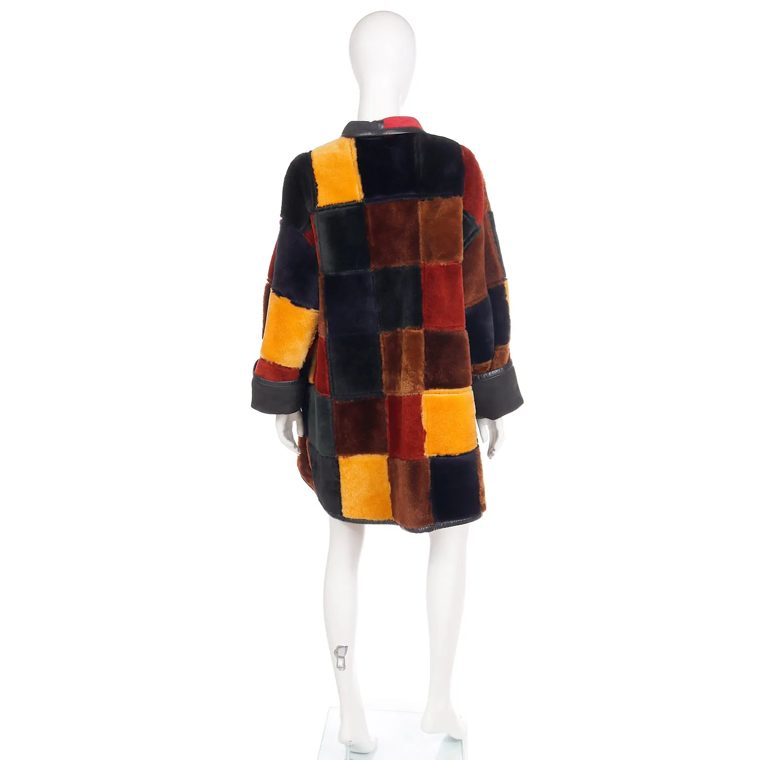 1980s Donna Karan Patchwork Shearling Reversible to Faux Fur Coat