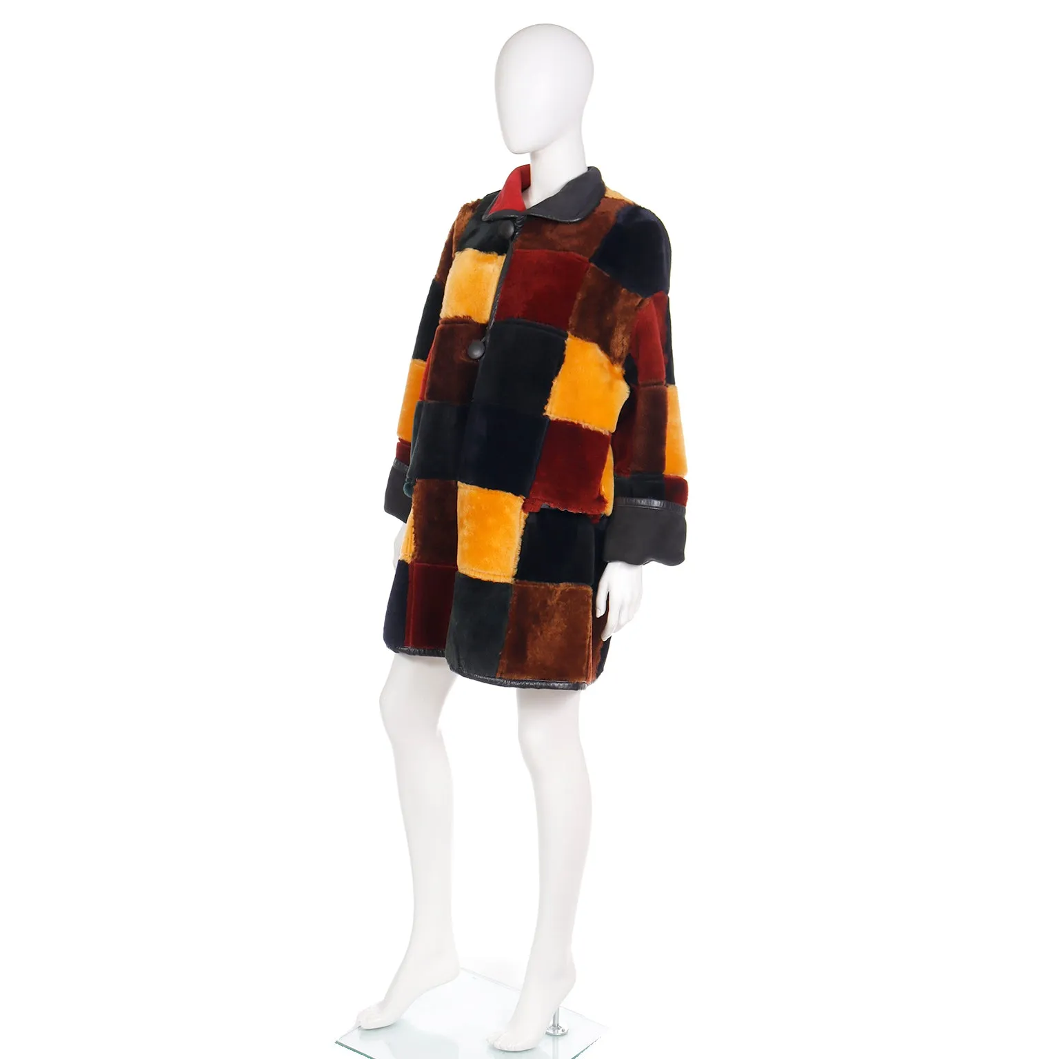 1980s Donna Karan Patchwork Shearling Reversible to Faux Fur Coat