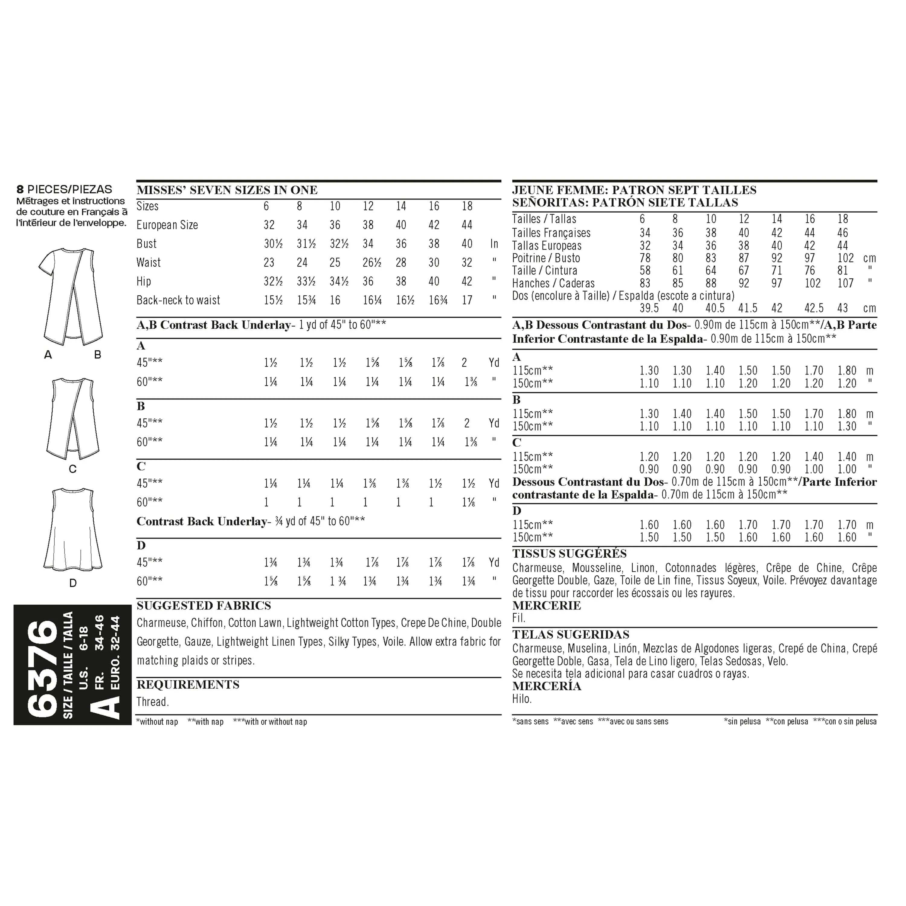 6376 Misses' Tops with Length Variations