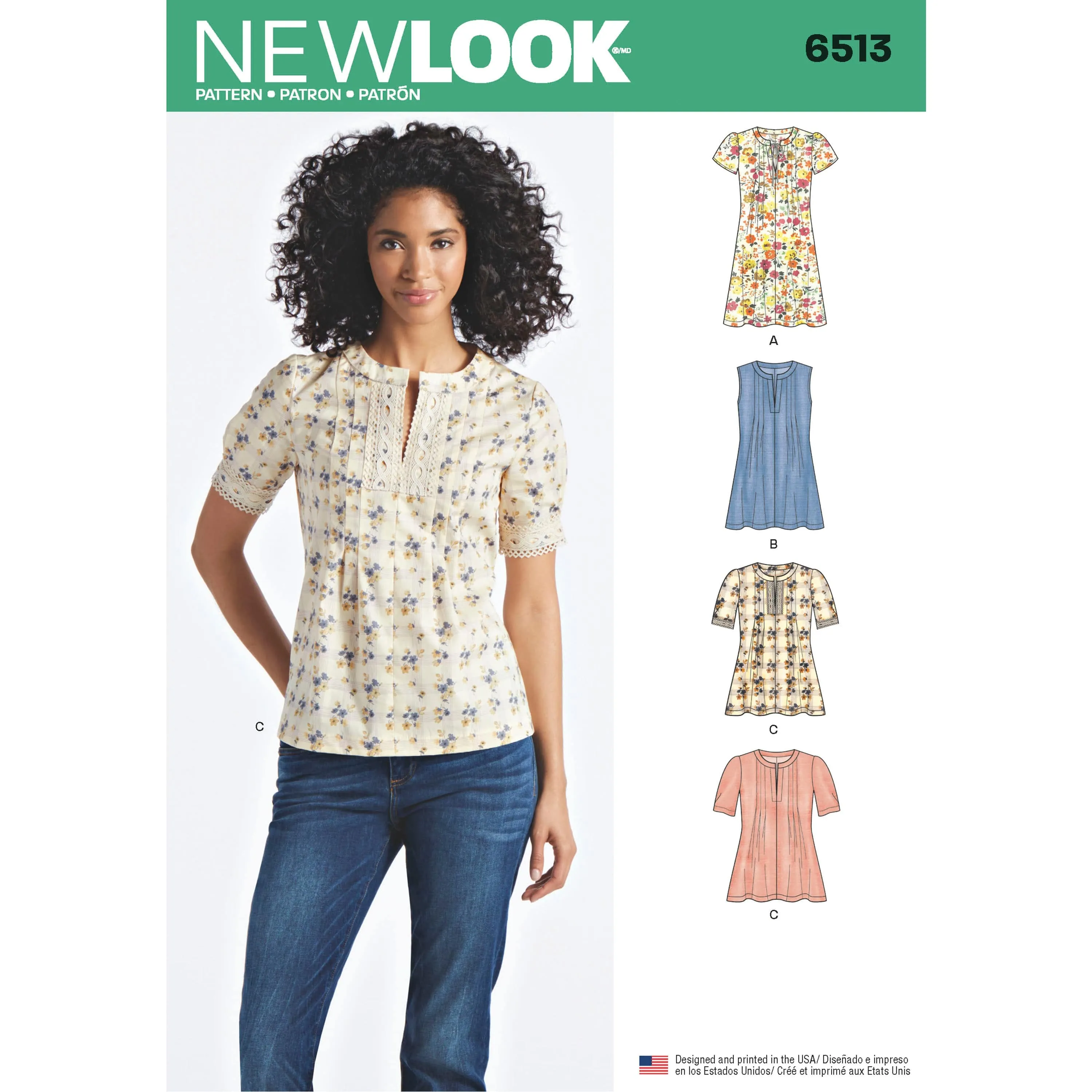 6513 New Look Pattern 6513 Women’s   Dress or Top With Sleeve and Trim Variations