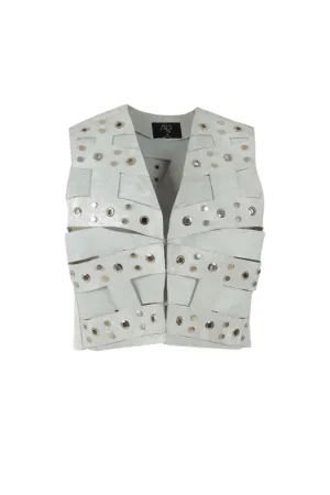 AIDEN STUDDED LEATHER VEST WASHED WHITE