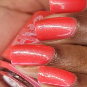 All That & A Bag of Chips - coral red shimmer nail polish