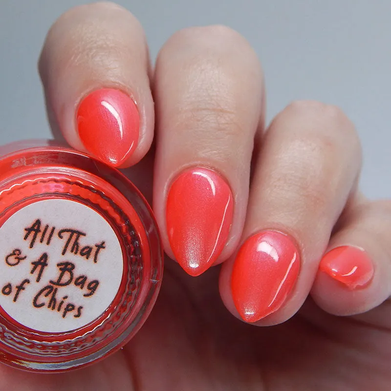 All That & A Bag of Chips - coral red shimmer nail polish