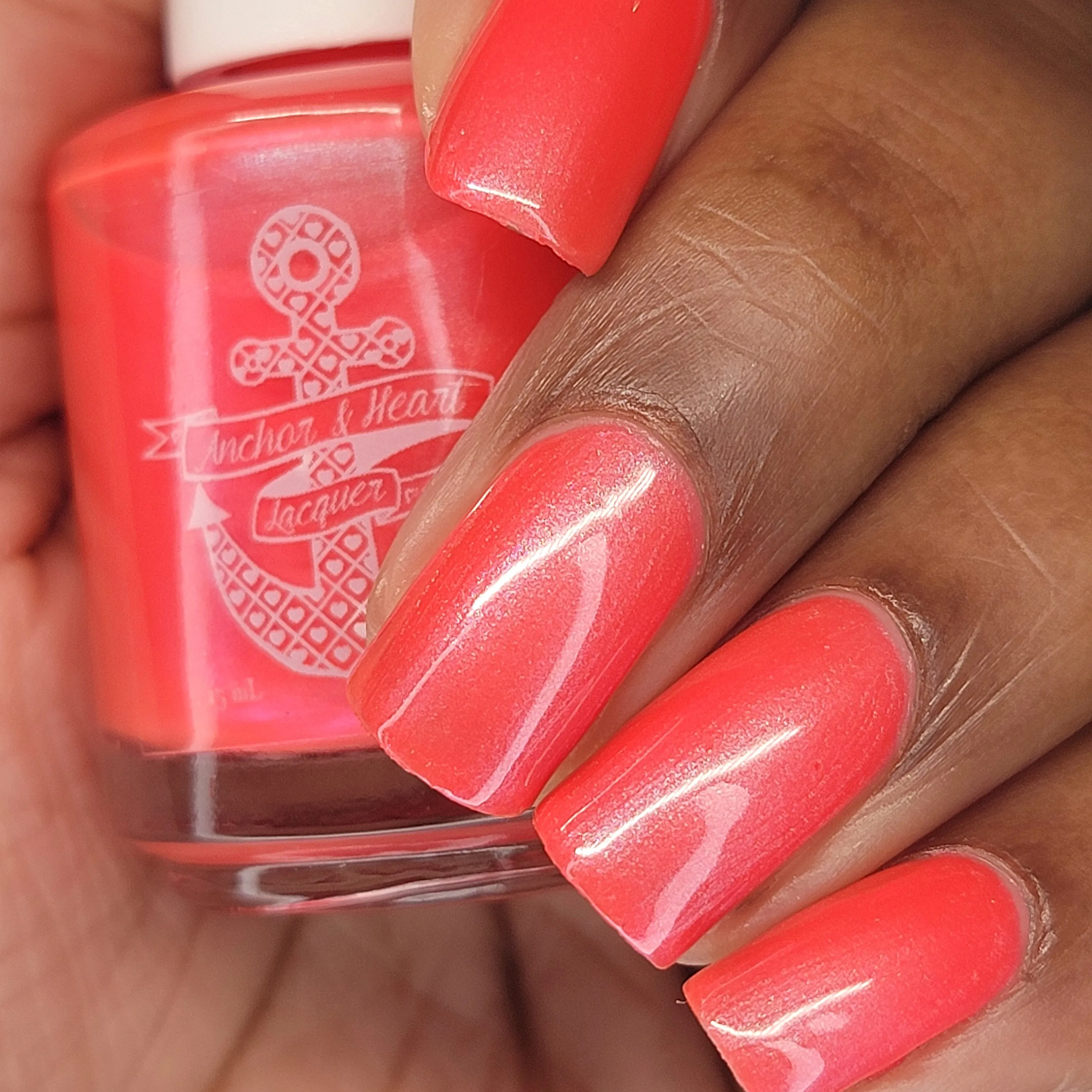 All That & A Bag of Chips - coral red shimmer nail polish