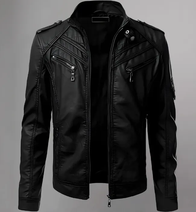 Biker Regular Fit Casual Black Leather Jacket