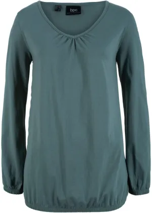 Bpc Bonprix Collection Long Sleeve Cotton Shirt with Elastic, Green