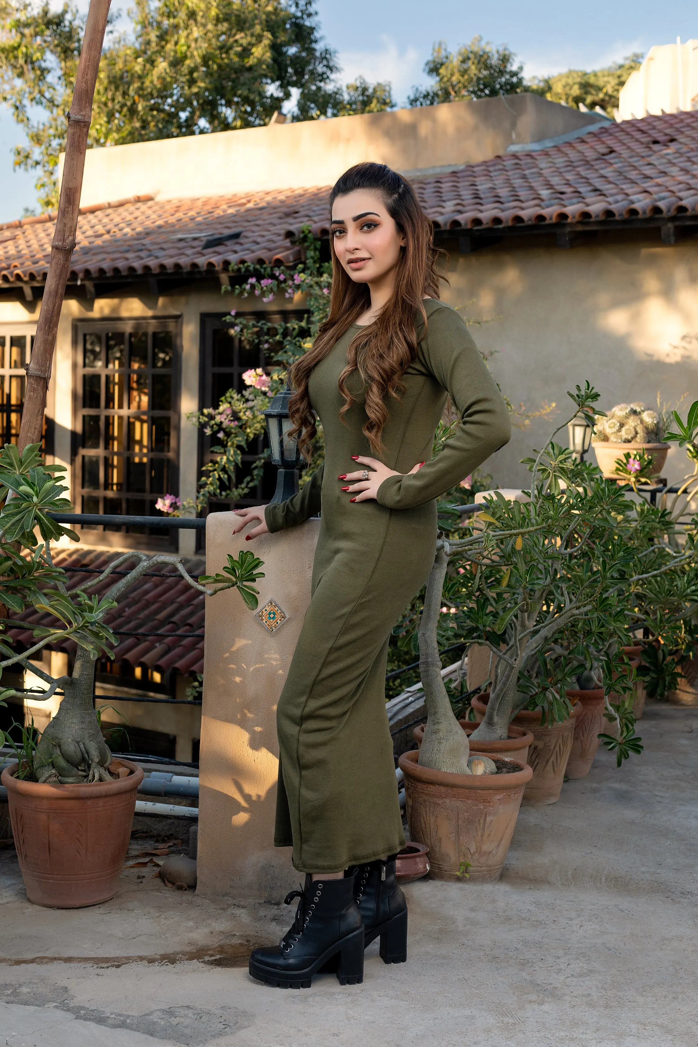 Dark Green roundneck Bodycon dress