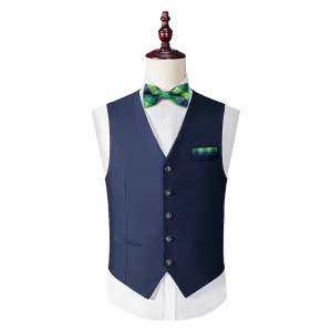 DiBanGu Kids Bow Tie Dark Green Blue Plaid Silk Pre-Bow Tie Hanky Set