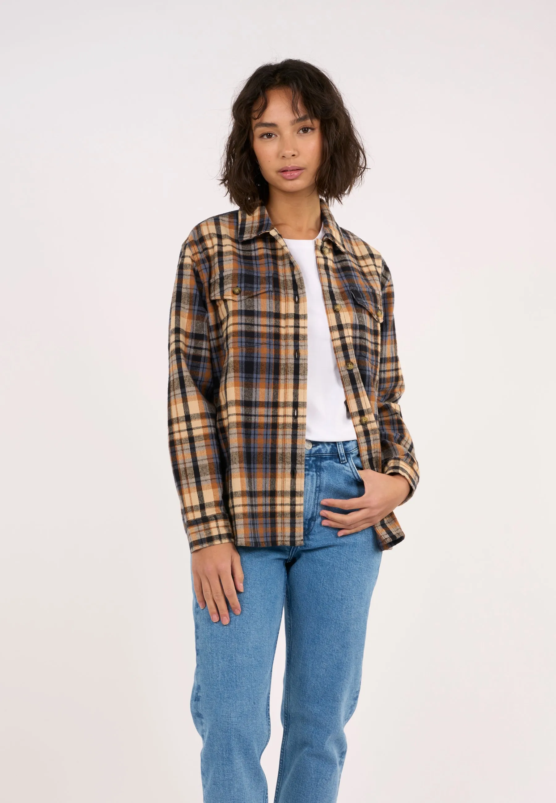 Earth colors checkred overshirt - Brown Sugar