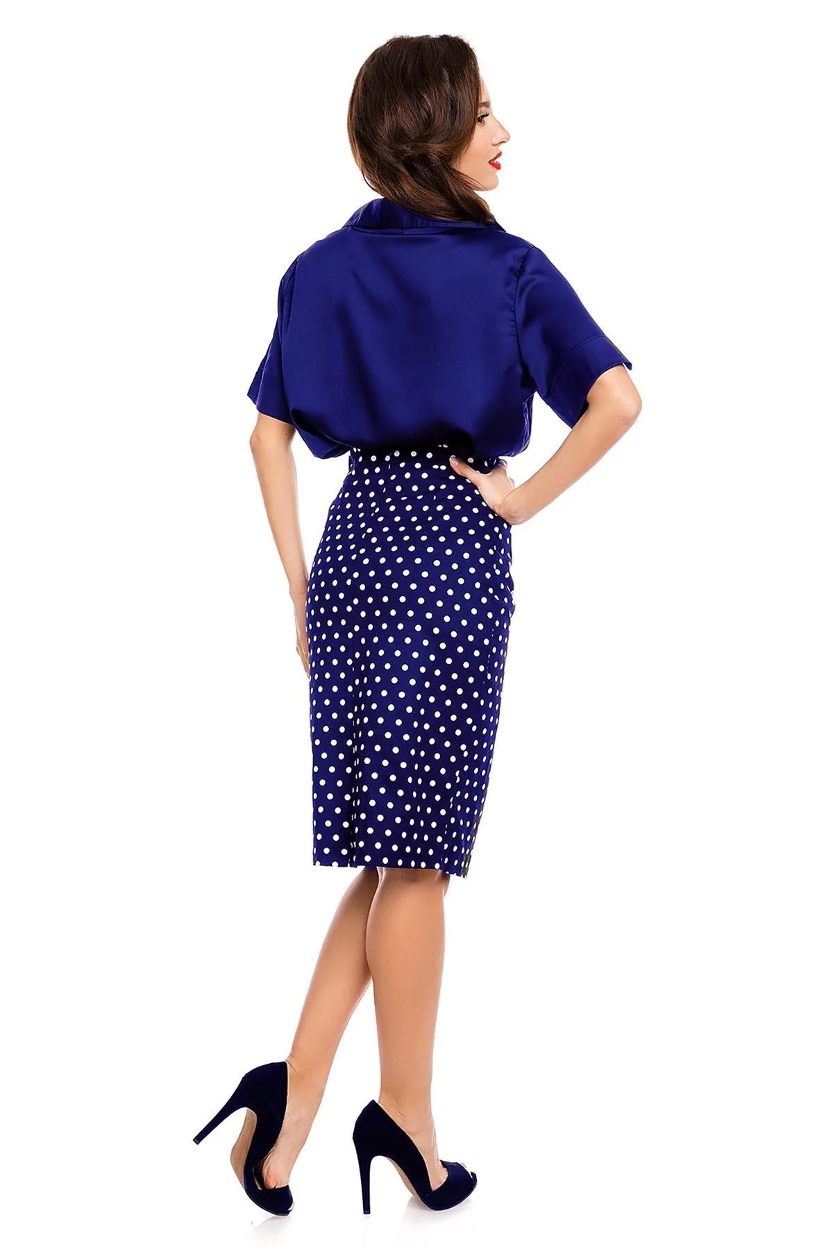 Falda Chic Pencil Polka Dot Skirt in Blue