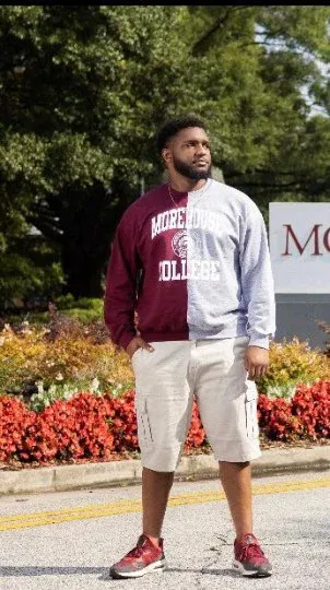 Handmade Morehouse College w/ Seal Maroon and Grey Hand Bleached Half and Half Crewneck Sweatshirt