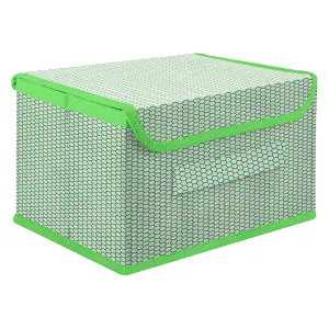 Heart Home Drawer Storage Box | Zig Zag Dhakkan Storage Box | Non-Woven Clothes Organizer For Toys | Storage Box with Handle | Large | Green