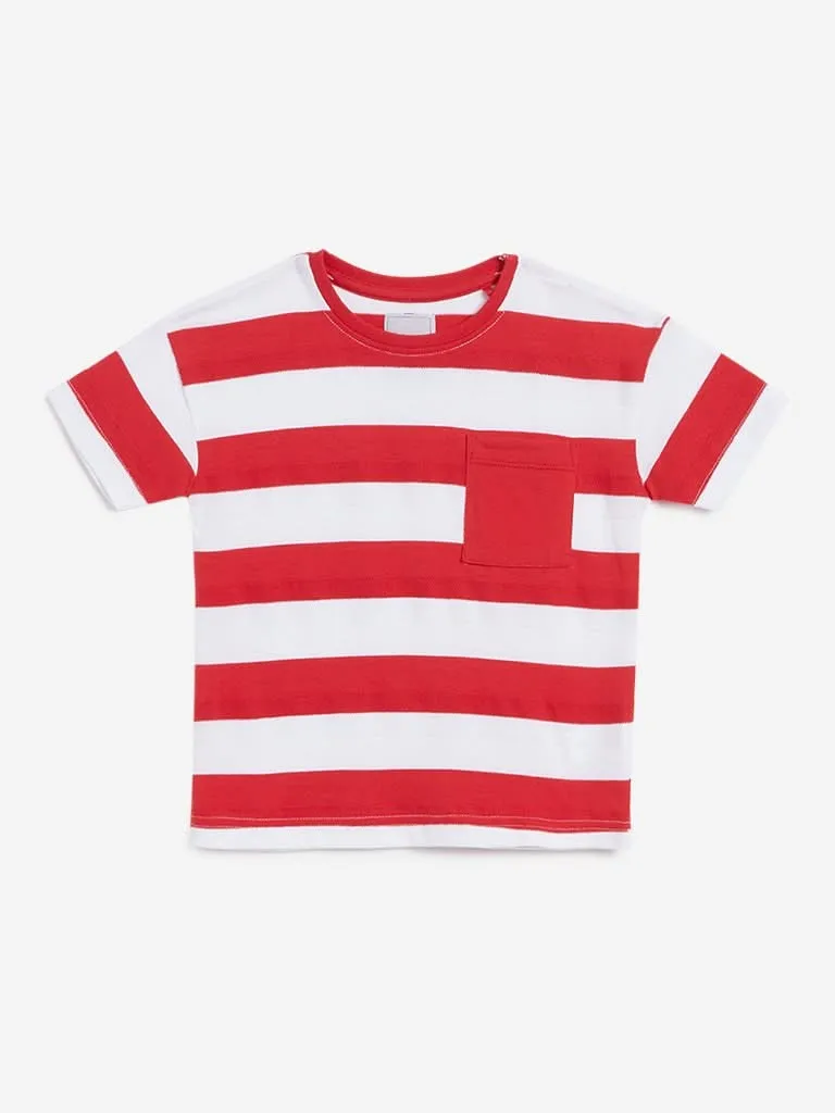 HOP Kids White Stripe Patterned T-Shirts