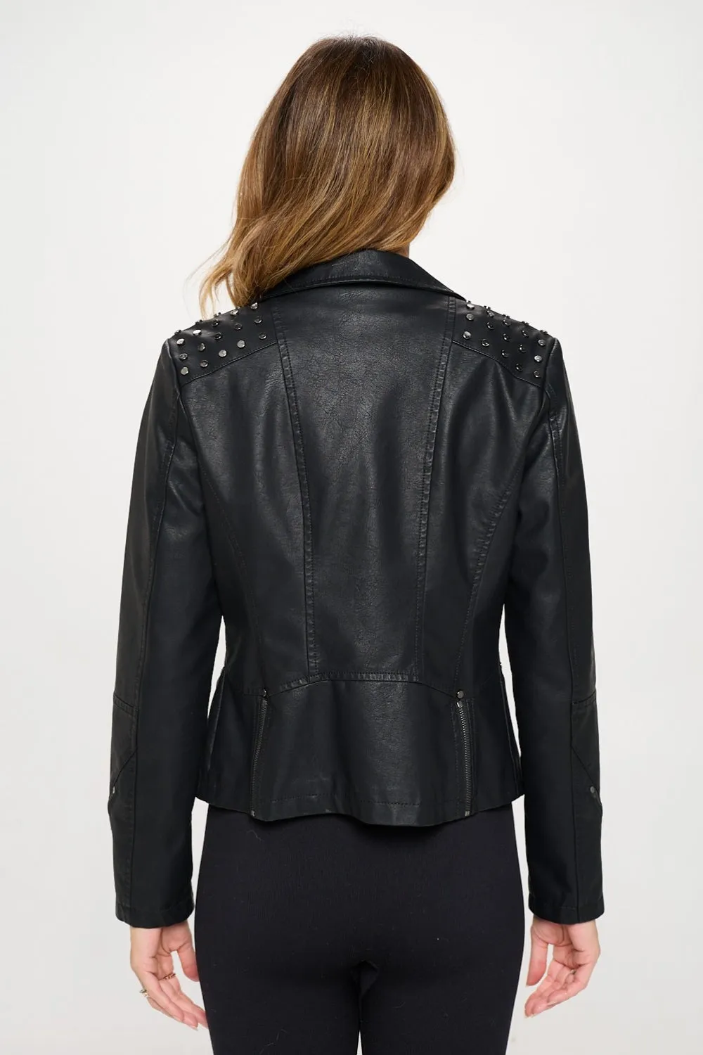 Kayla Studded Classic Moto Faux Leather Jacket