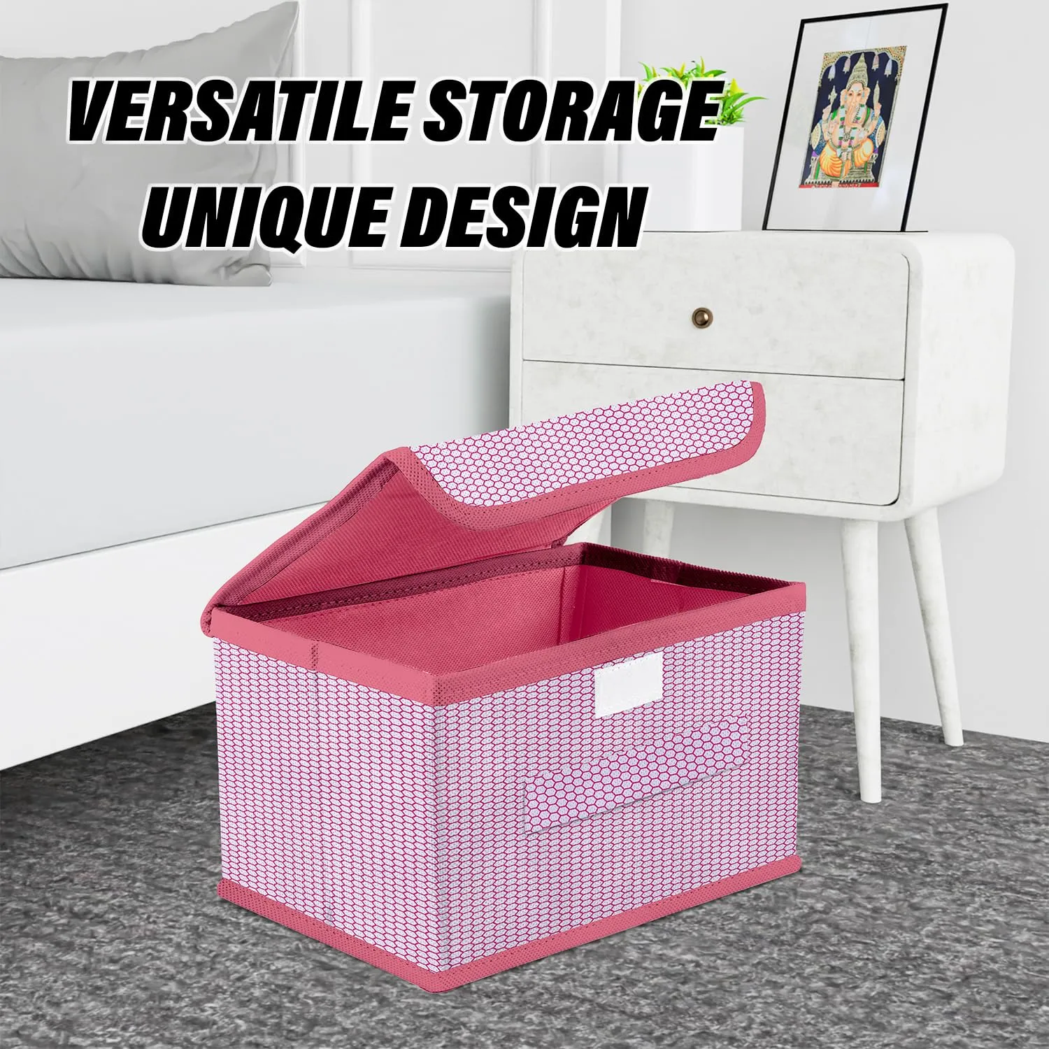 Kuber Industries Drawer Storage Box | Foldable Dhakkan Storage Box | Non-Woven Clothes Organizer For Toys | Storage Box with Handle | Medium | Pack of 2 | Pink & Gray