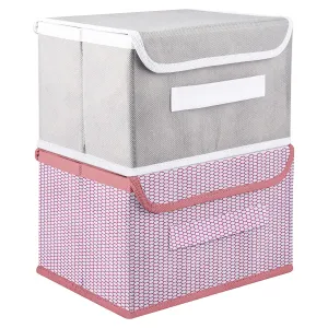 Kuber Industries Drawer Storage Box | Foldable Dhakkan Storage Box | Non-Woven Clothes Organizer For Toys | Storage Box with Handle | Medium | Pack of 2 | Pink & Gray