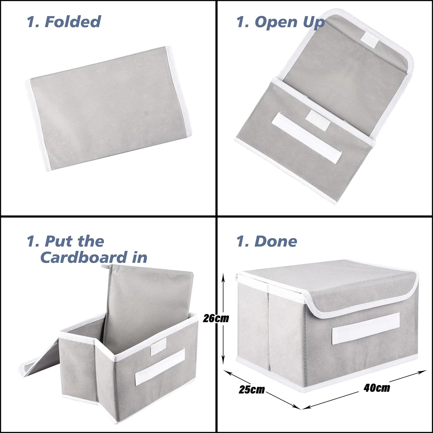 Kuber Industries Drawer Storage Box | Plain Dhakkan Storage Box | Non-Woven Clothes Organizer For Toys | Storage Box with Handle | Large | Pack of 3 | Gray