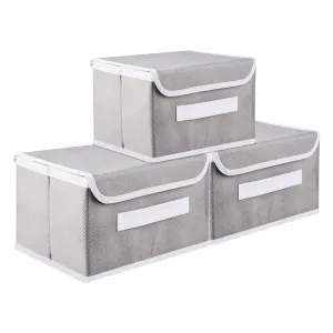 Kuber Industries Drawer Storage Box | Plain Dhakkan Storage Box | Non-Woven Clothes Organizer For Toys | Storage Box with Handle | Large | Pack of 3 | Gray