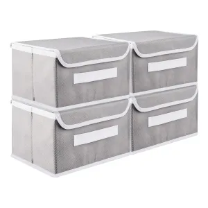 Kuber Industries Drawer Storage Box | Plain Dhakkan Storage Box | Non-Woven Clothes Organizer For Toys | Storage Box with Handle | Medium | Pack of 4 | Gray