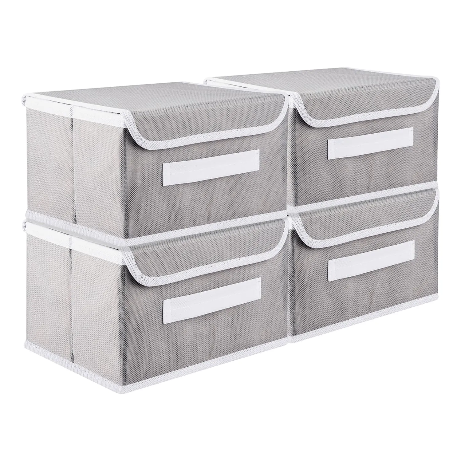 Kuber Industries Drawer Storage Box | Plain Dhakkan Storage Box | Non-Woven Clothes Organizer For Toys | Storage Box with Handle | Small | Pack of 4 | Gray