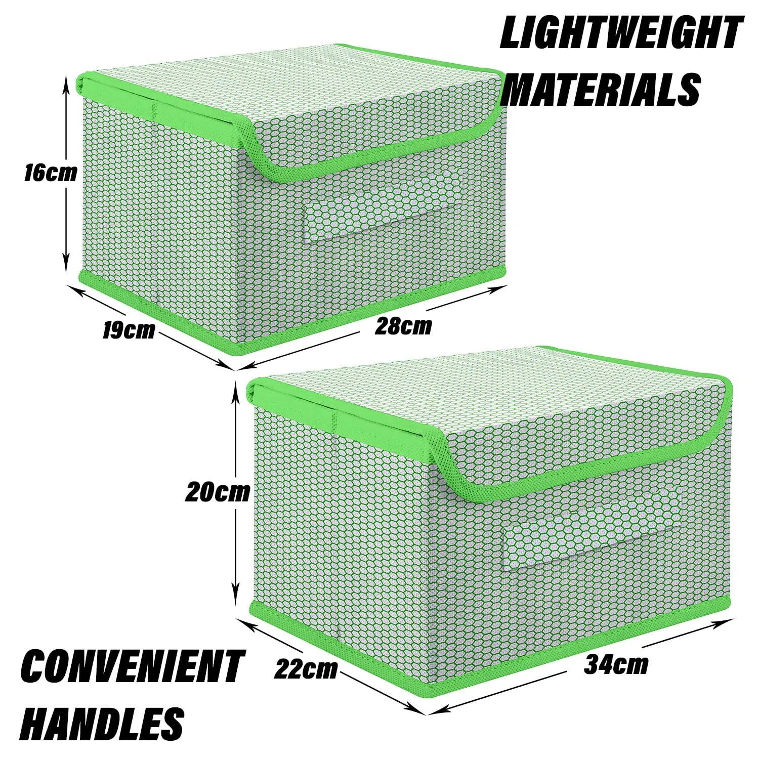 Kuber Industries Drawer Storage Box | Zig Zag Dhakkan Storage Box | Non-Woven Clothes Organizer | Storage Box with Handle | S | M | Pack of 2 | Green