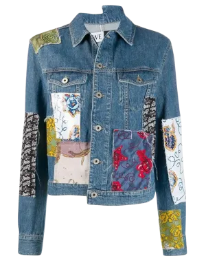 LOEWE Women's Blue Paula's Ibiza Cropped Patchwork Printed Voile and Denim Jacket