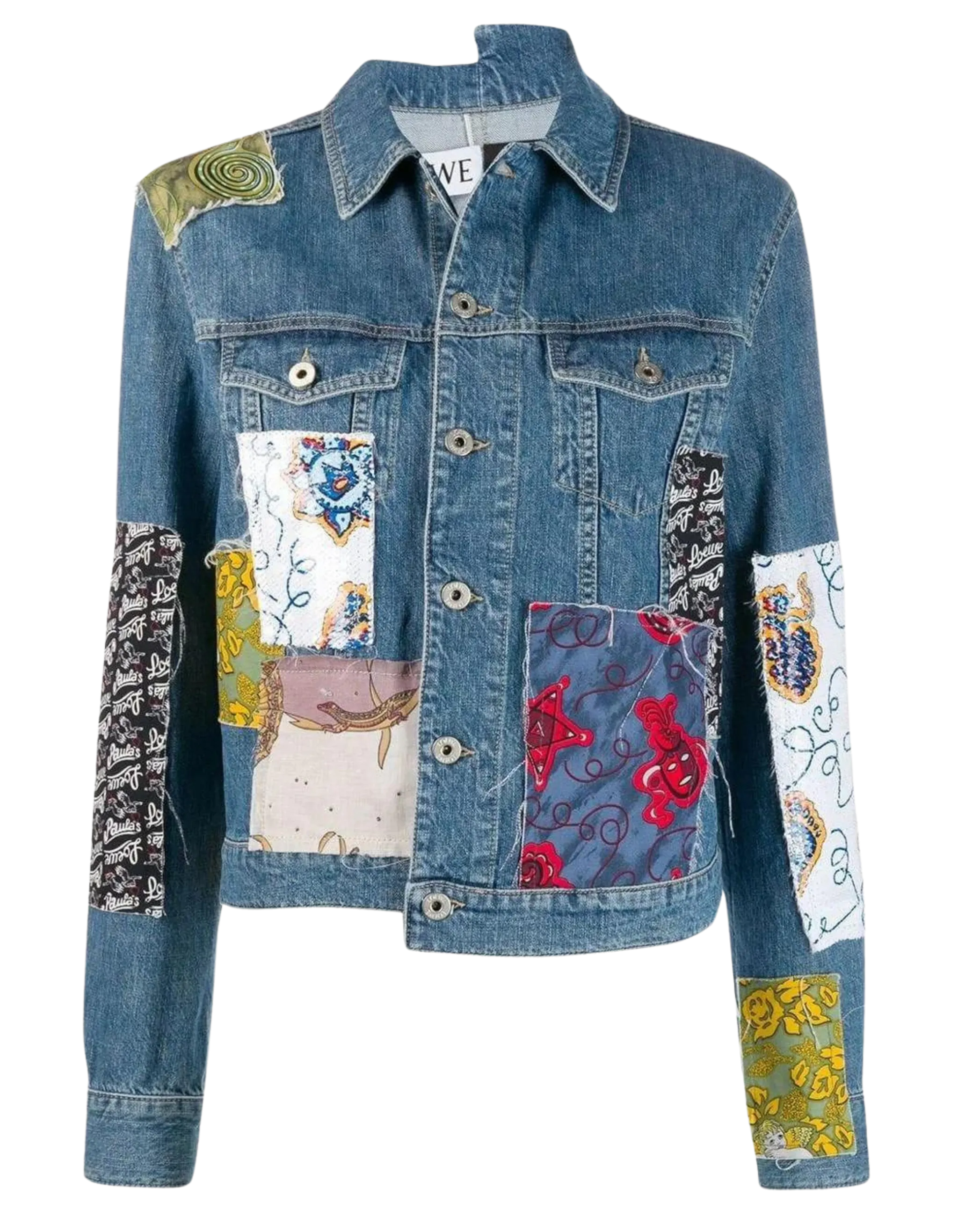 LOEWE Women's Blue Paula's Ibiza Cropped Patchwork Printed Voile and Denim Jacket