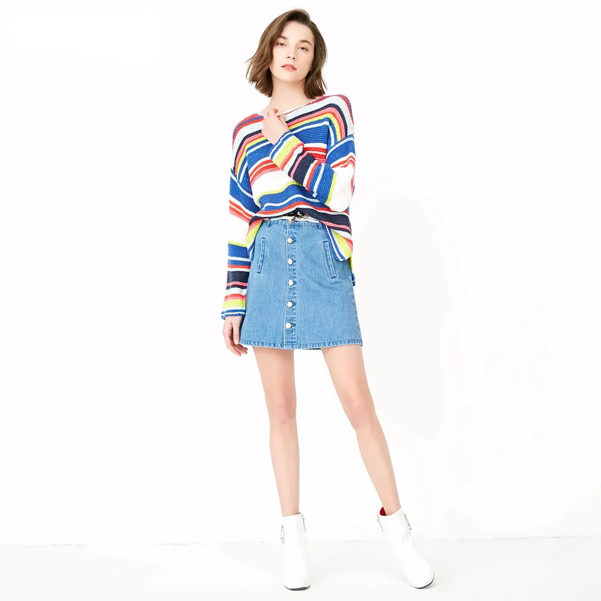 Loose Fit Colored Stripes Knit