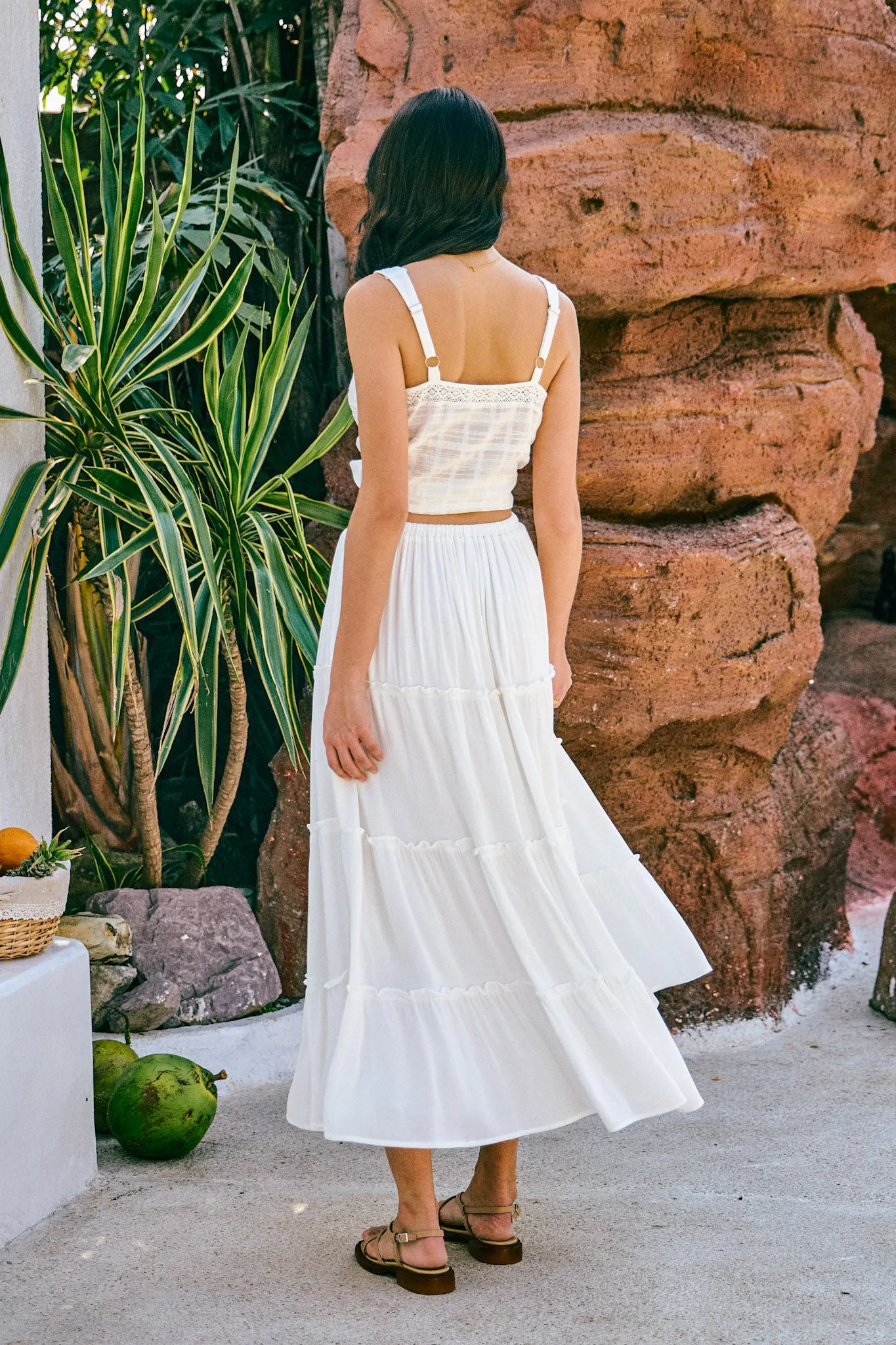 Marina White Seashell Tiered Maxi Skirt