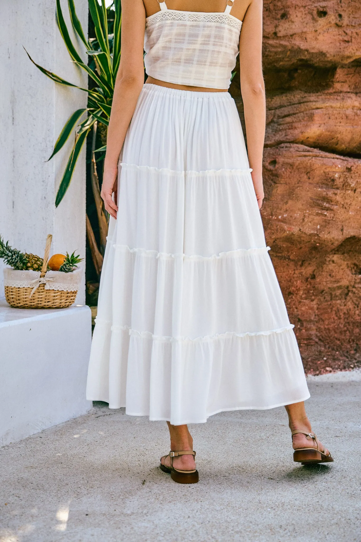 Marina White Seashell Tiered Maxi Skirt