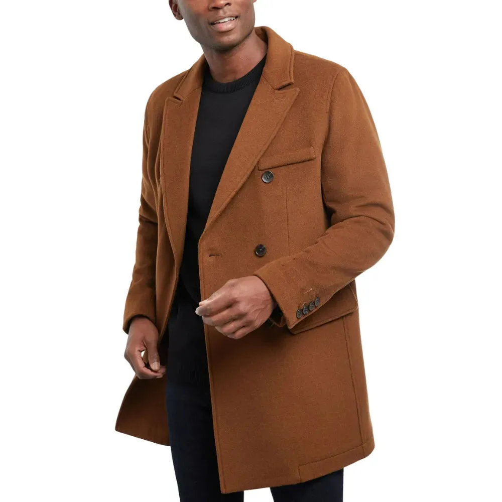 Mens Brown Double Breasted Wool Coat