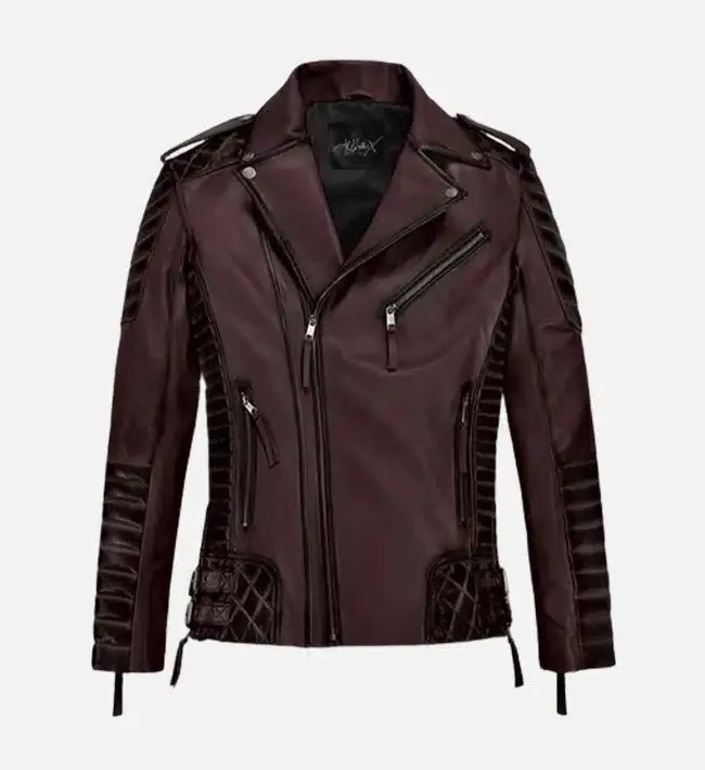 Men's Classic Wine Biker Leather Jacket