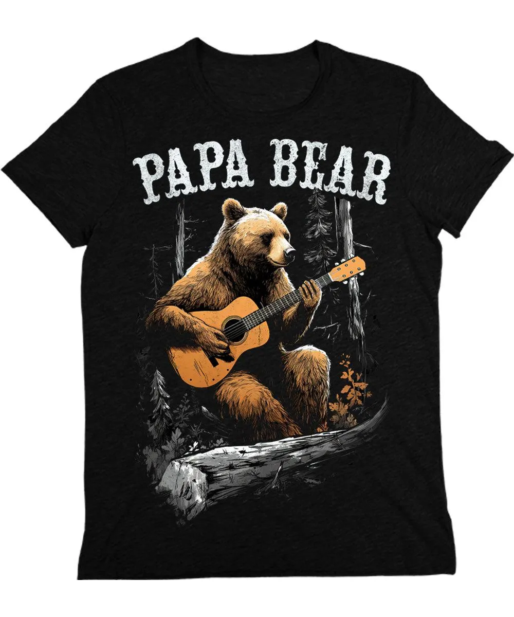 Mens Papa Bear Playing Guitar Shirt Dad Tshirts Funny Graphic Tees Men Short Sleeve Casual Father Daddy Shirts