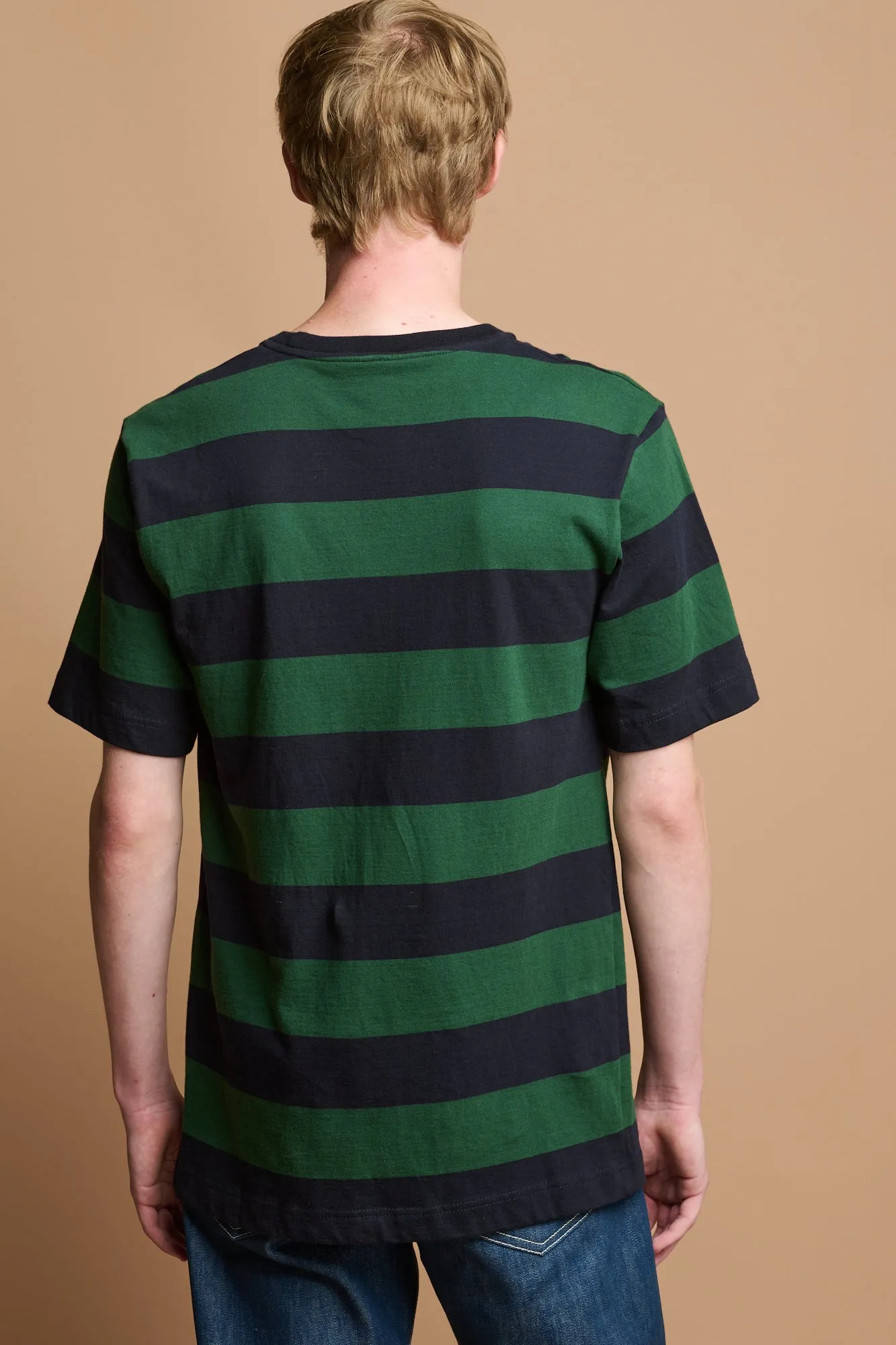 Men's Wide Stripe Short Sleeve T Shirt - Green/Navy