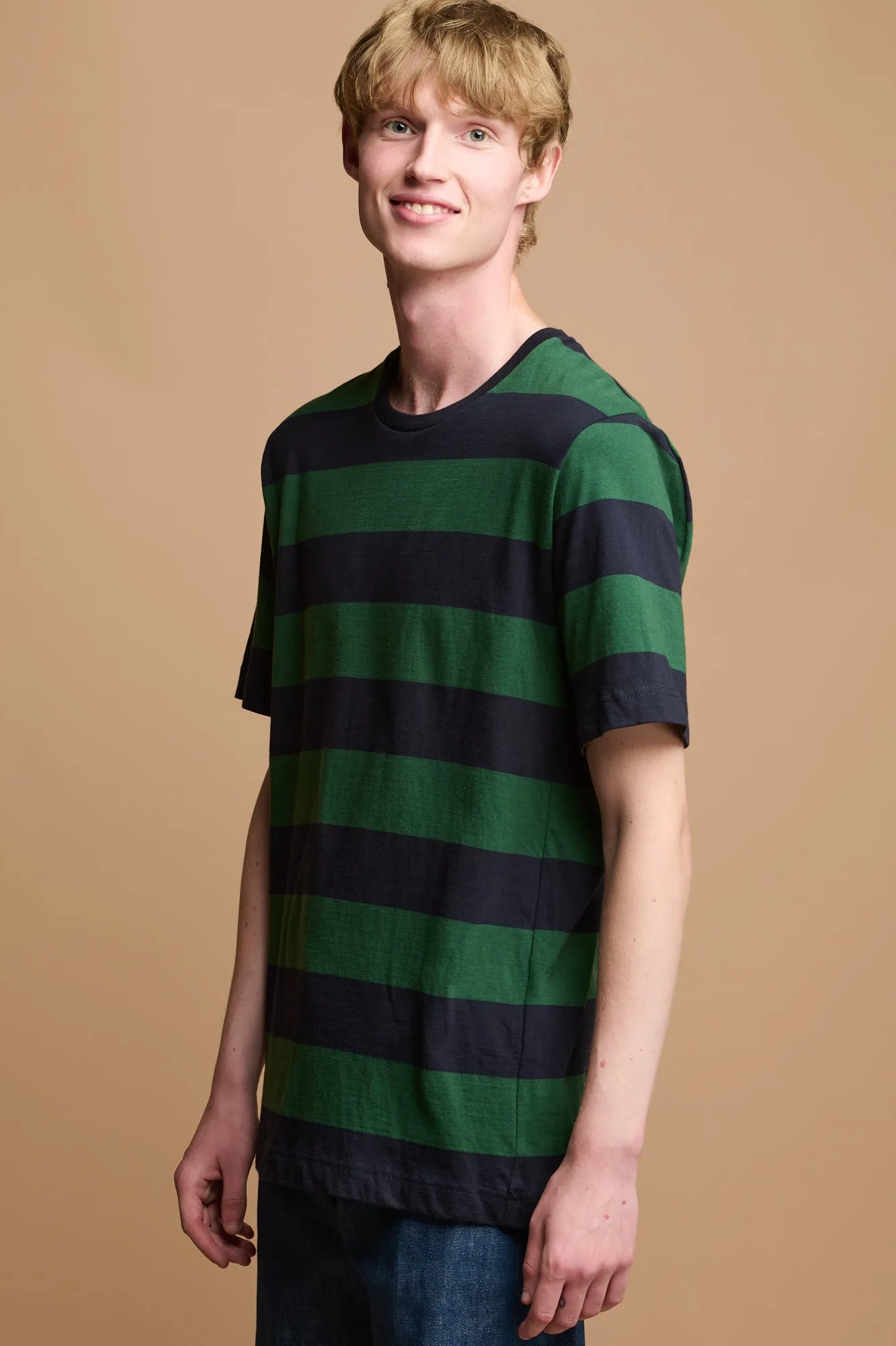 Men's Wide Stripe Short Sleeve T Shirt - Green/Navy