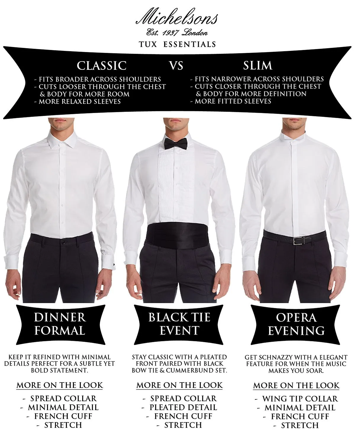 Michelsons Men's Classic Fit/Classic Fit London Tuxedo Shirt in Solid Fabric with French Cuffs ,  white