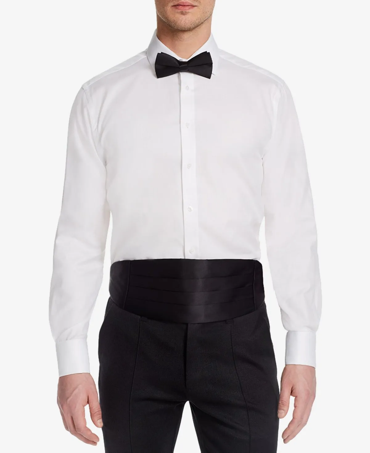 Michelsons Men's Classic Fit/Classic Fit London Tuxedo Shirt in Solid Fabric with French Cuffs ,  white