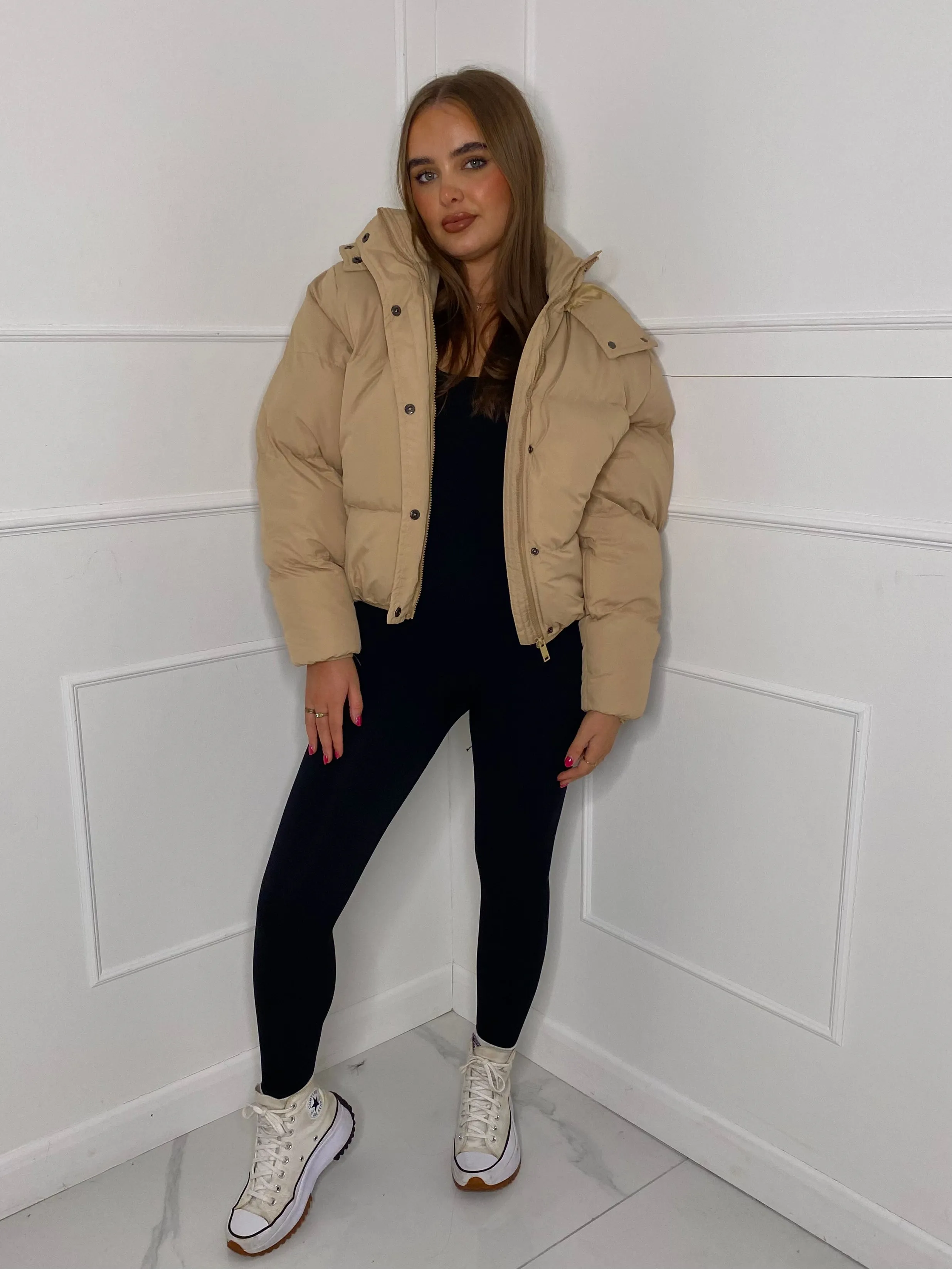 Padded Oversized Puffer Coat - Beige