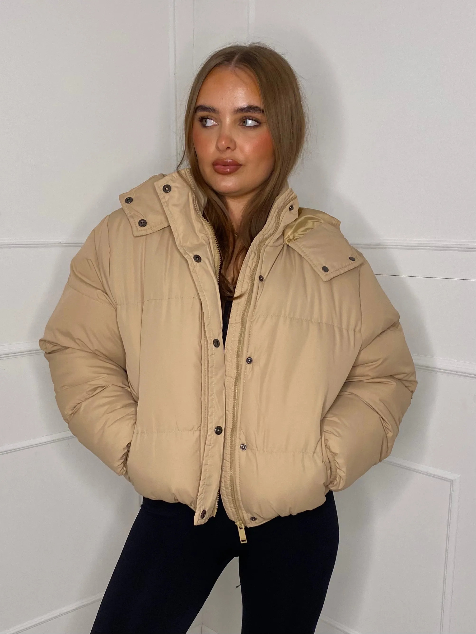 Padded Oversized Puffer Coat - Beige