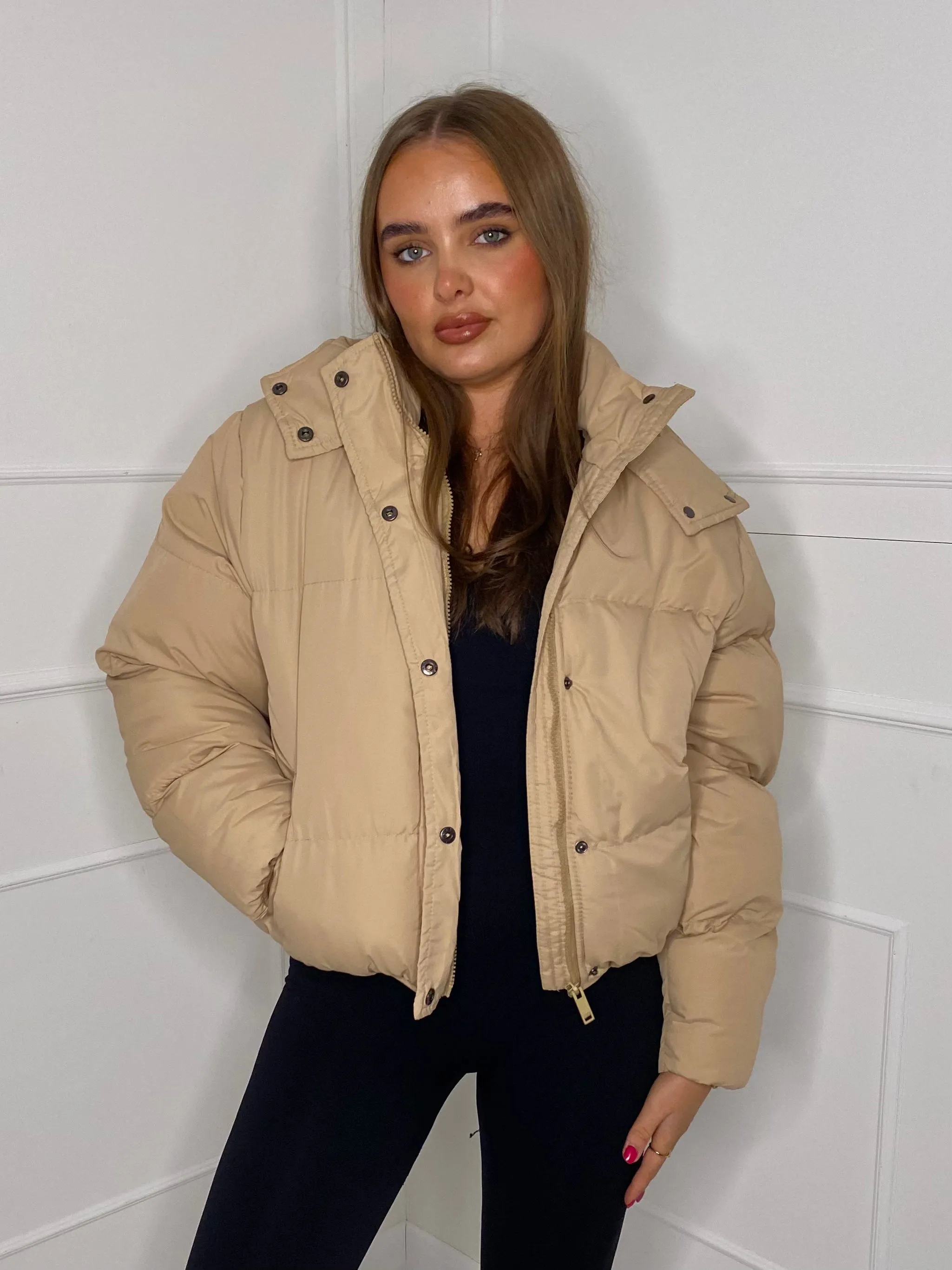 Padded Oversized Puffer Coat - Beige