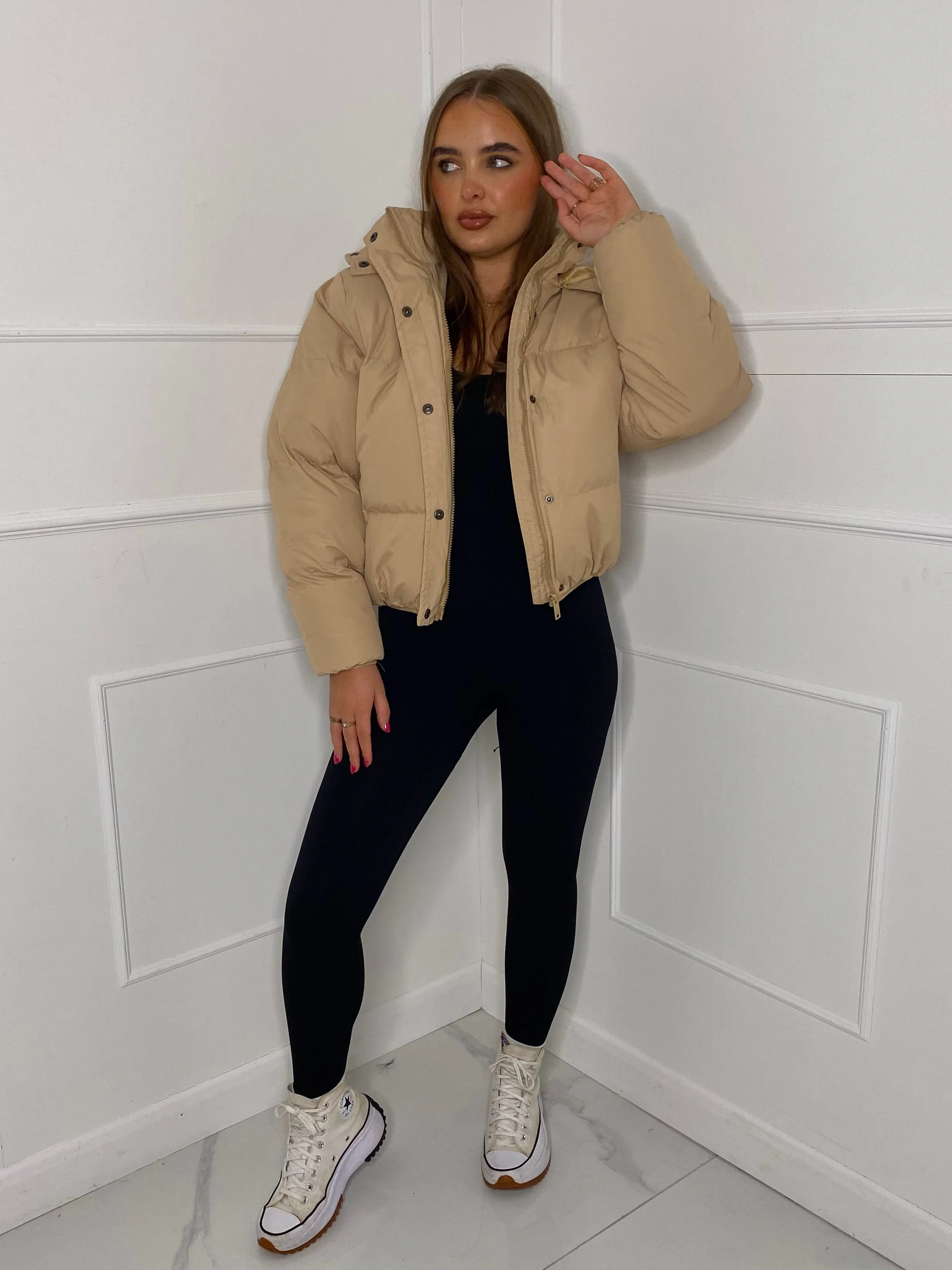 Padded Oversized Puffer Coat - Beige