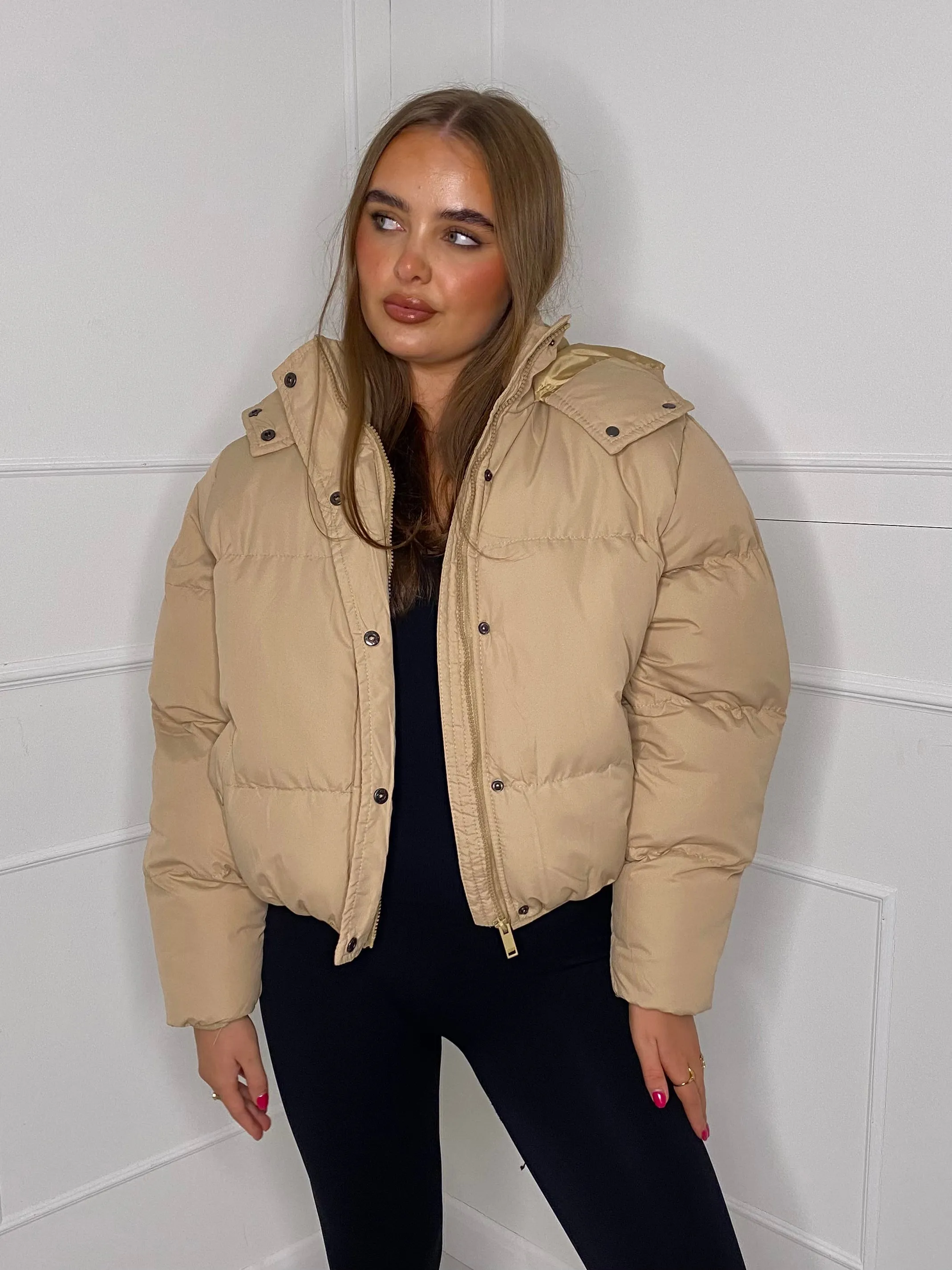 Padded Oversized Puffer Coat - Beige