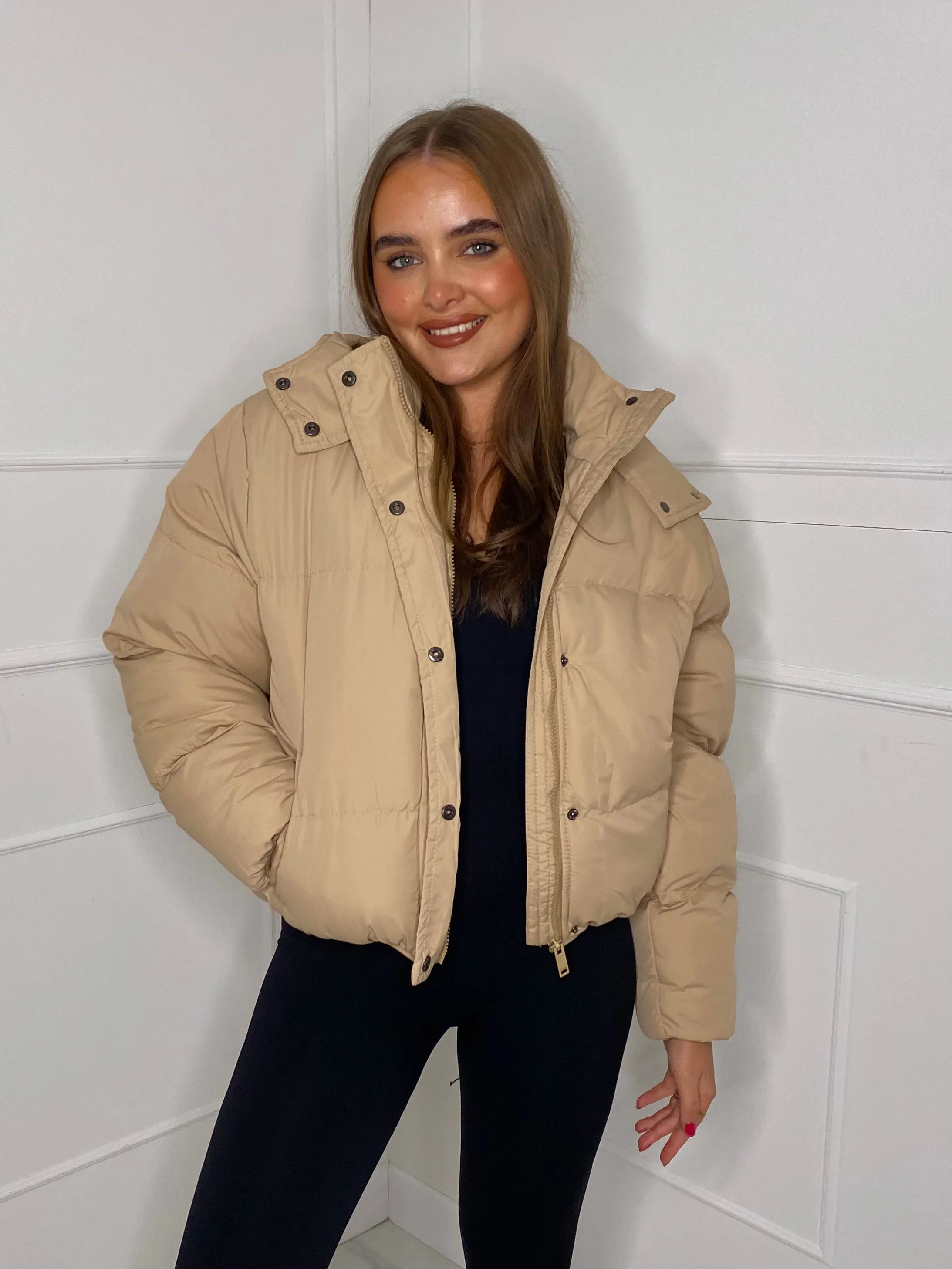 Padded Oversized Puffer Coat - Beige