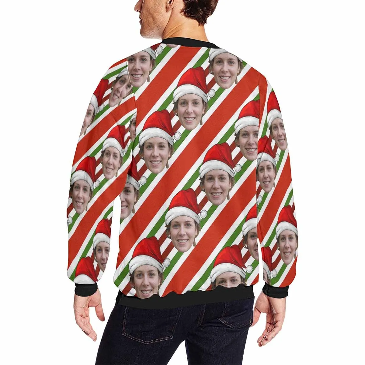 Personalized Face Christmas Stripes Ugly Men's Christmas Sweatshirts, Gift For Christmas Custom face Sweatshirt, Ugly Couple Sweatshirts