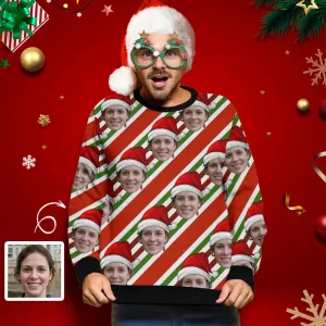 Personalized Face Christmas Stripes Ugly Men's Christmas Sweatshirts, Gift For Christmas Custom face Sweatshirt, Ugly Couple Sweatshirts