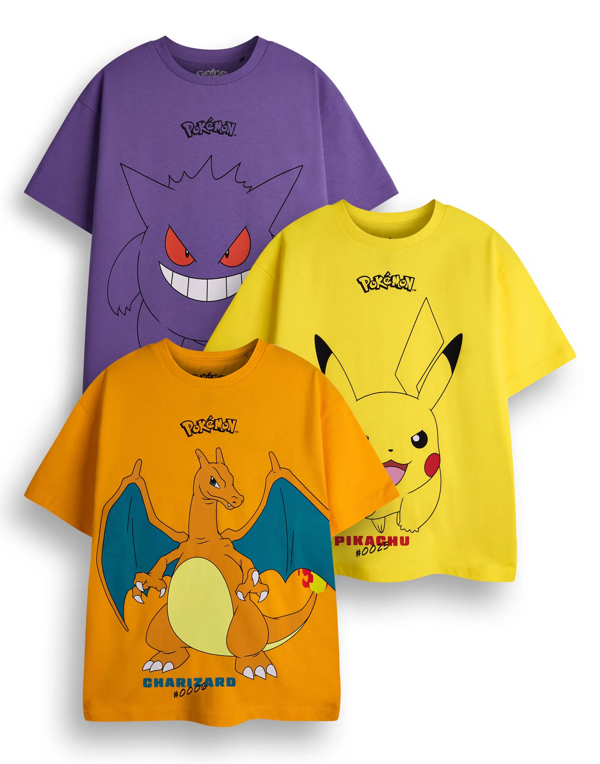 Pokemon Pikachu, Charazard & Gengar Boys Multicoloured Multi-Pack of 3 Short-Sleeved T-Shirts