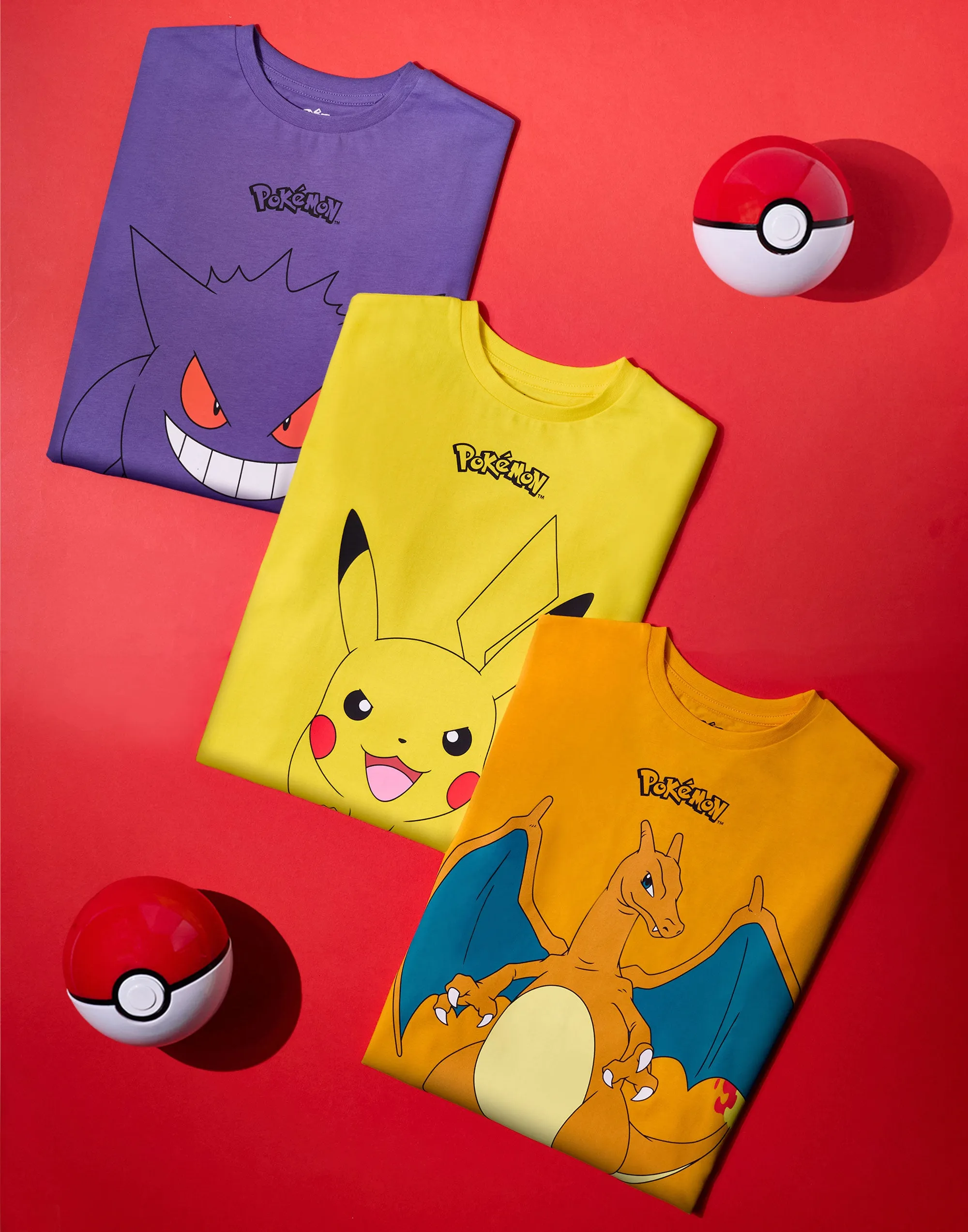 Pokemon Pikachu, Charazard & Gengar Boys Multicoloured Multi-Pack of 3 Short-Sleeved T-Shirts