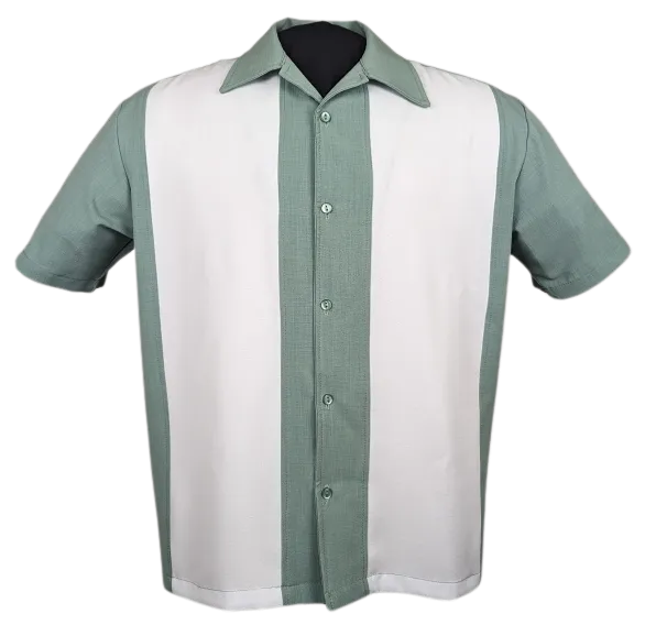 PopCheck Wide Double Panel Button Up in Mint/White Bowling Shirt